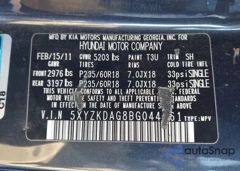 2011 Hyundai Santa Fe Limited V6 from USA, damaged, VIN 5XYZKDAG8BG044961